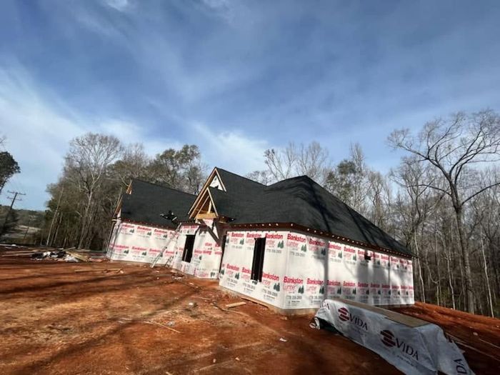 New construction house in Thomaston, Georgia with the roof on